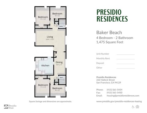 A floor plan for a Presidio Residences apartment at Baker Beach.